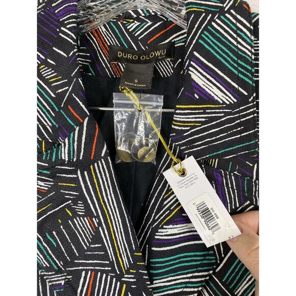 Duro Olowu Jacket Womens Sz S Black Abstract Print Trench Belted Button Up NWOT - Picture 4 of 15